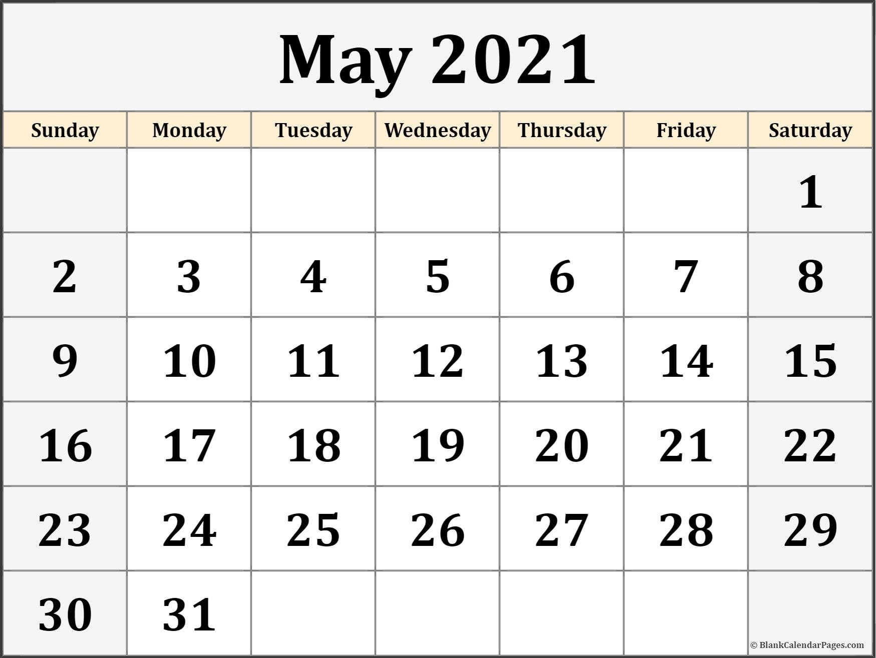 May Calendar for 2021 May 2021 Calendar