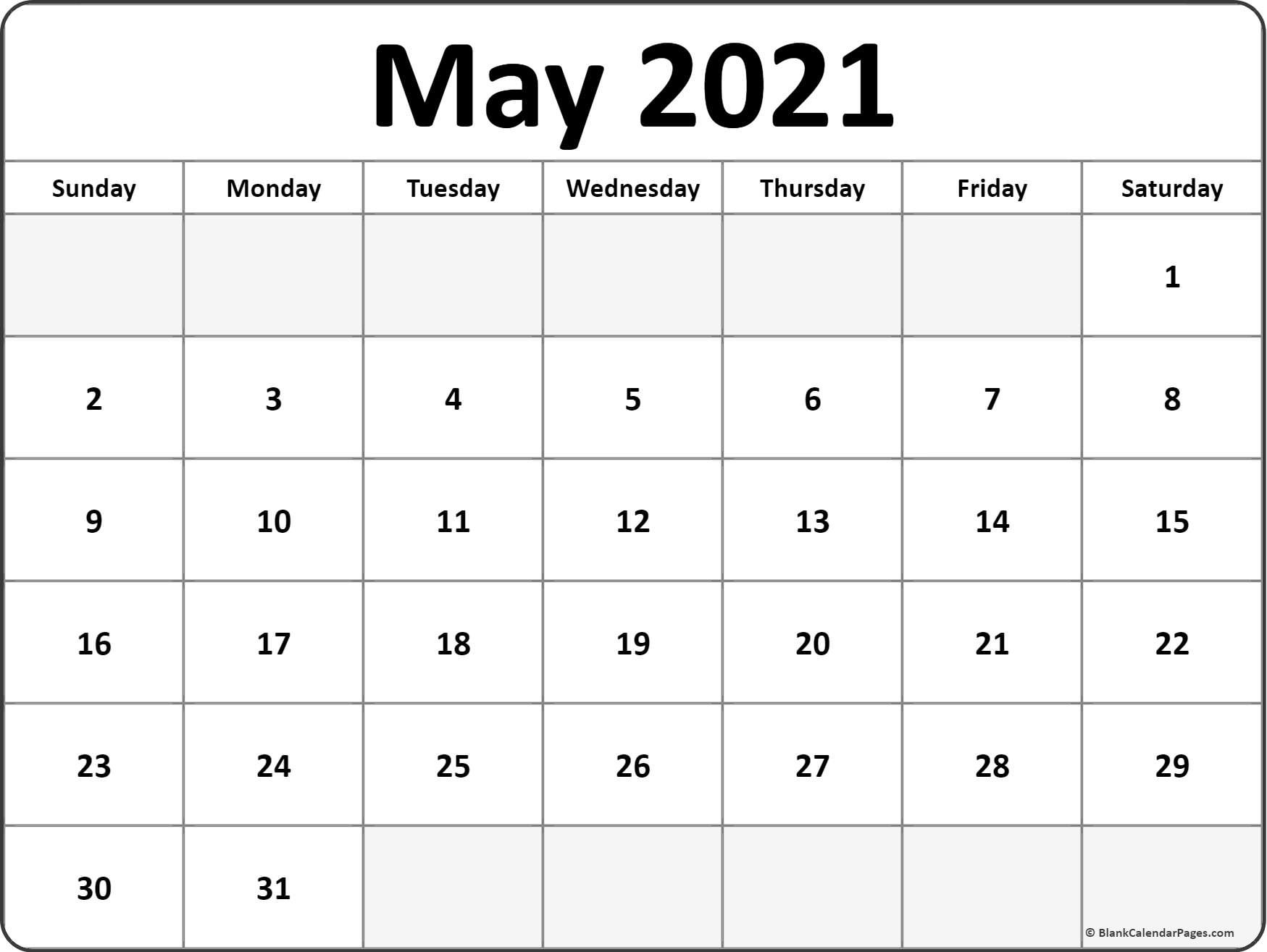 May 2021 calendar