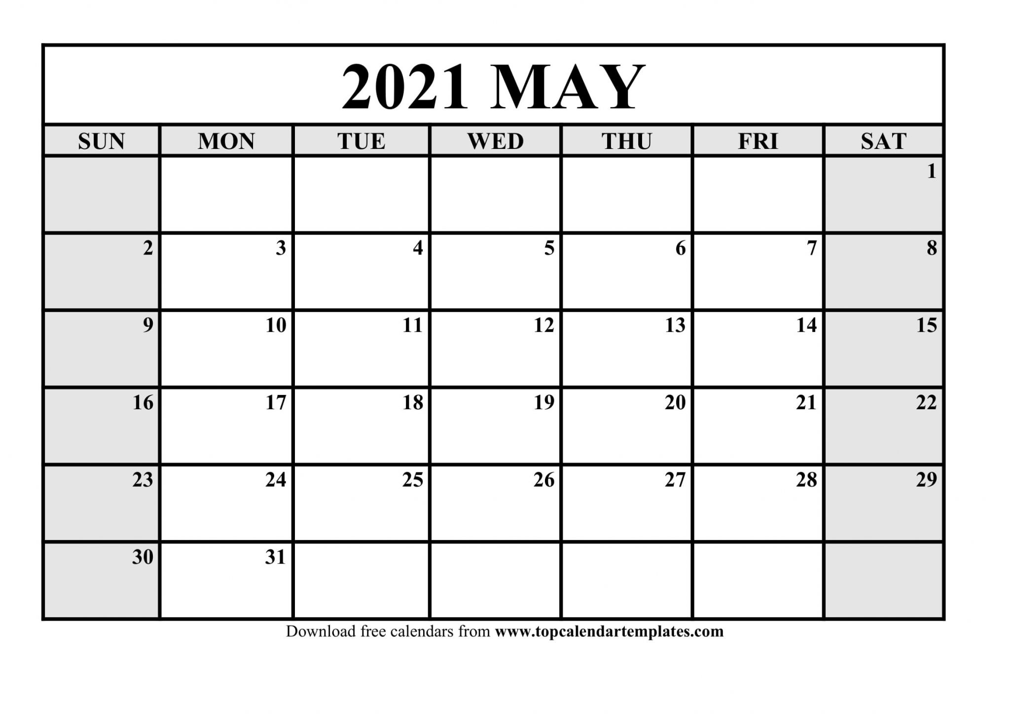 may 2021 printable calendar