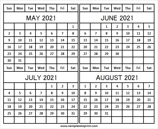 2021 may to august calendar excel