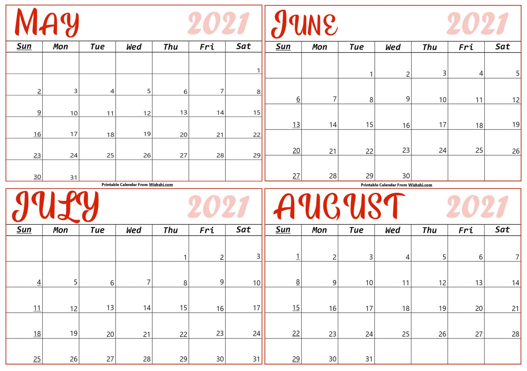 may to august 2021 calendar