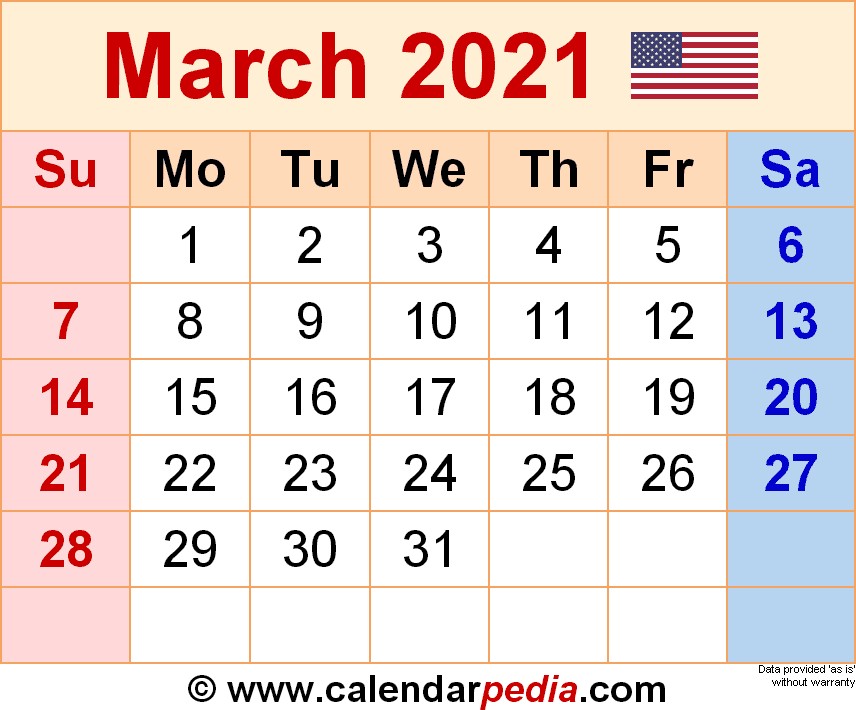 march 2021 calendar