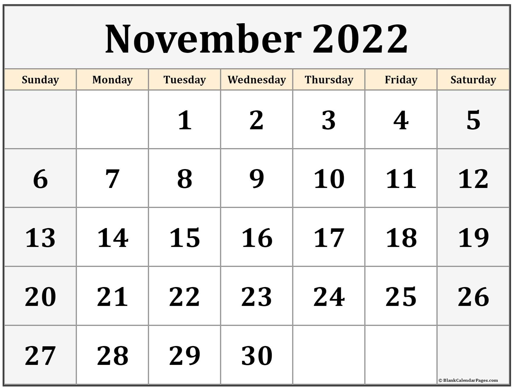 November 2022 calendar