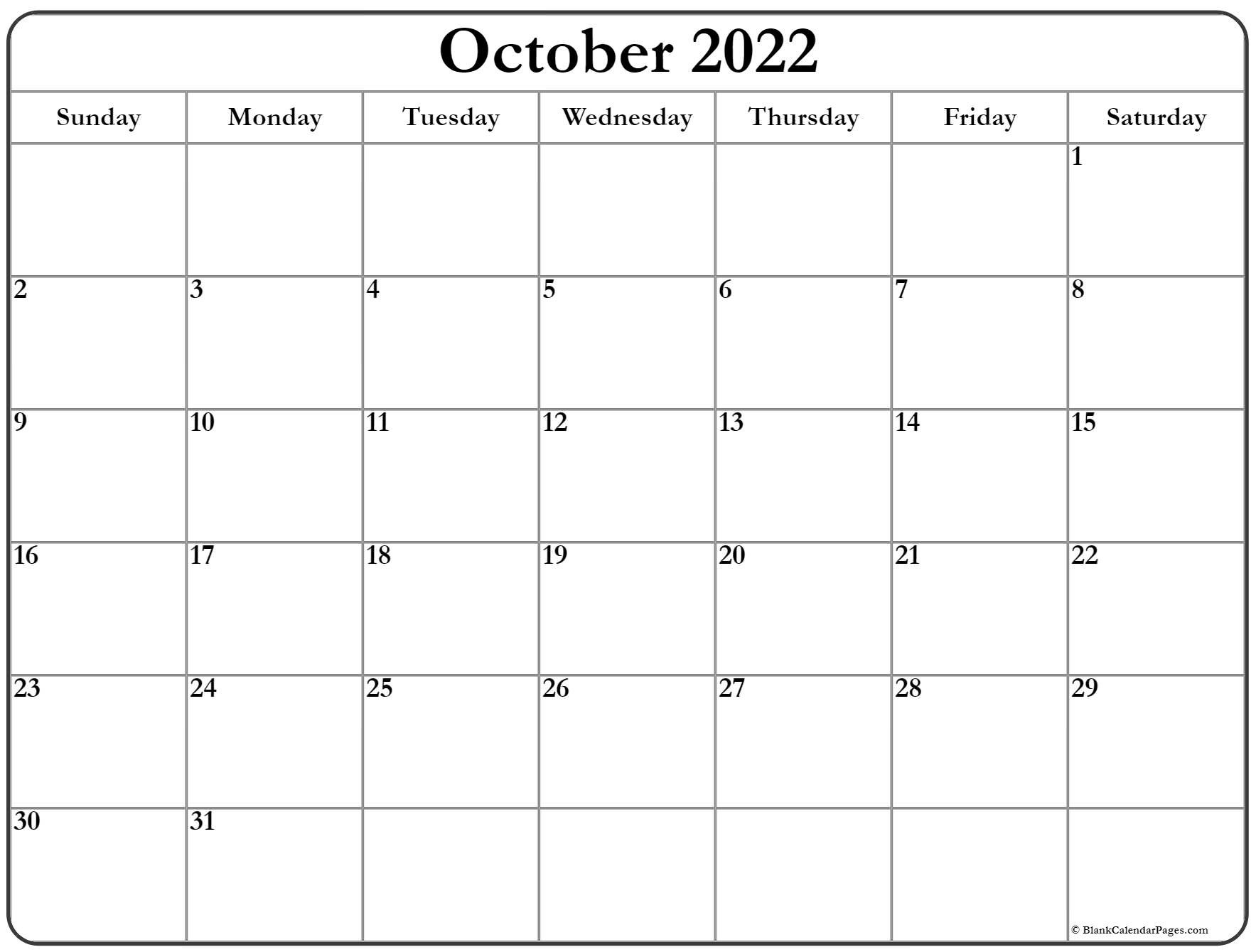 October 2022 calendar