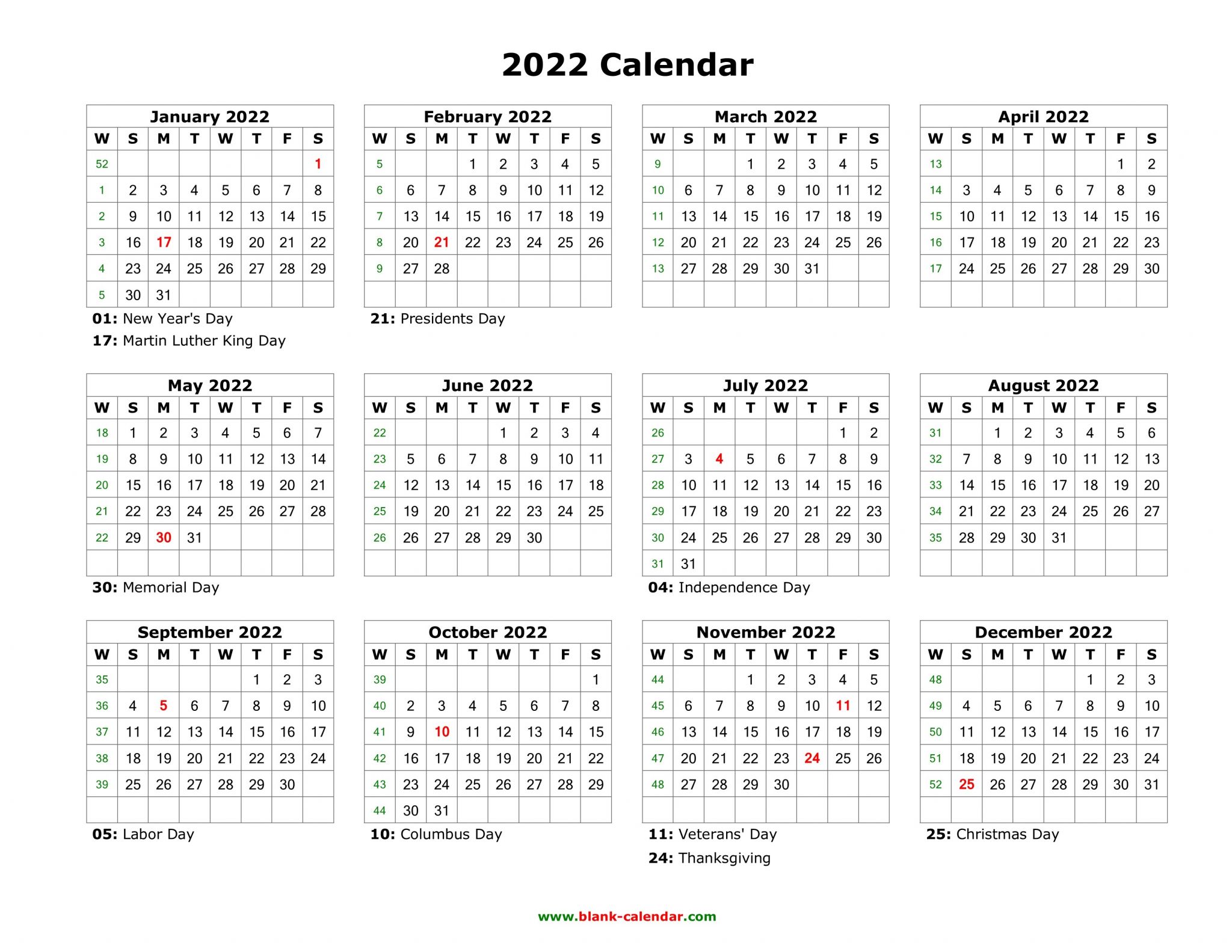 Printable 2022 Calendar | Free Printable Calendar Monthly