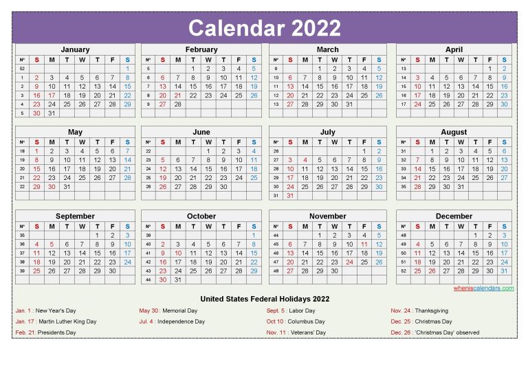 Printable 2022 Calendar with Holidays | Free Printable Calendar Monthly