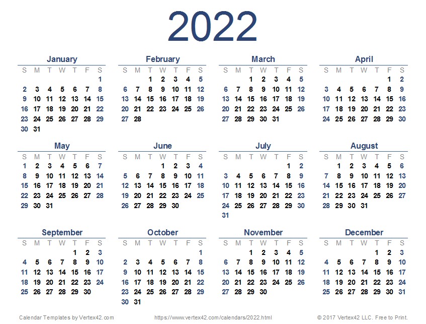 Printable 2022 Calendars | Free Printable Calendar Monthly