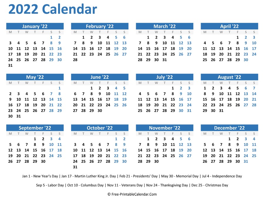 printable 2022 calendars free printable calendar monthly