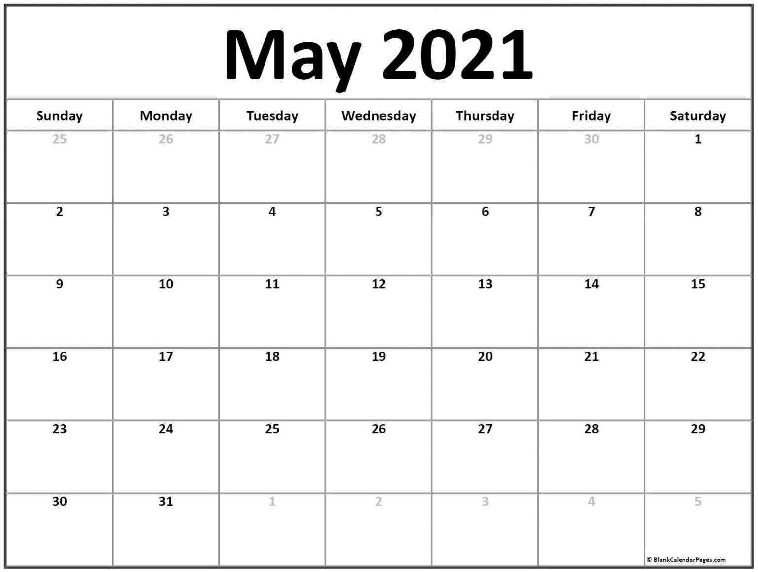 Printable Calendar 2021 May Free Printable Calendar Monthly