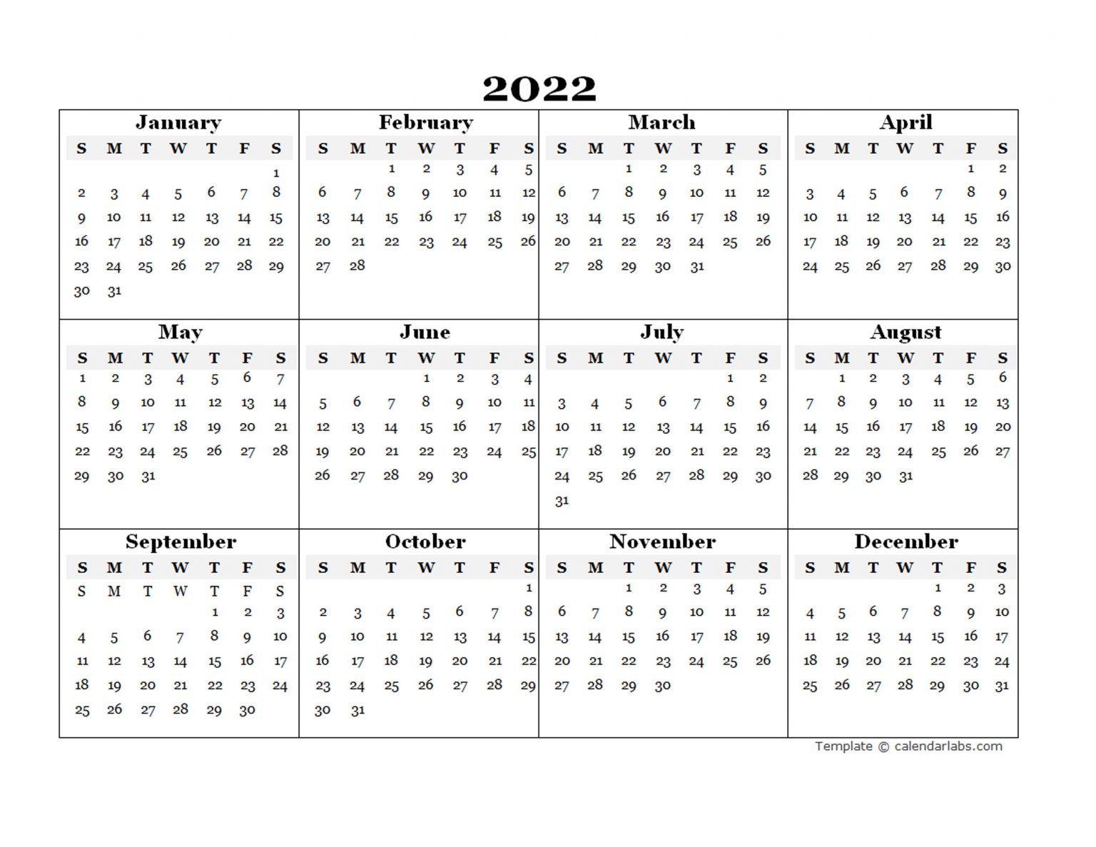 Printable Julian Calendar 2022 2022 Blank Yearly Calendar Template Free ...