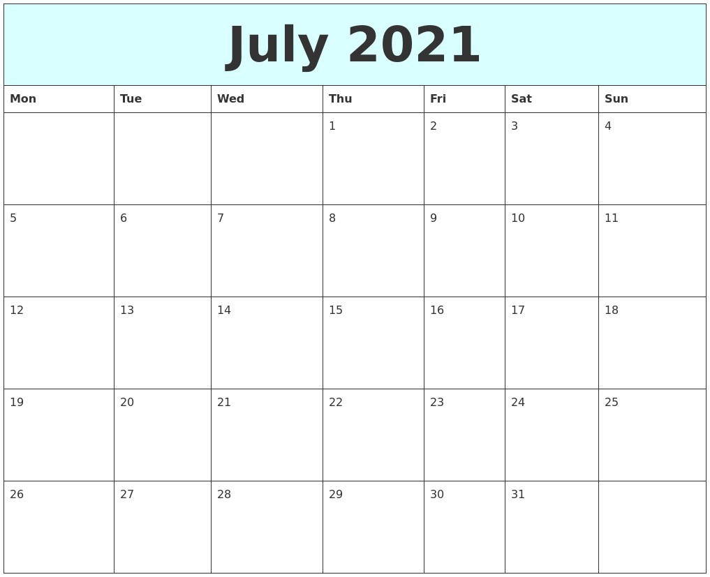 july 2021 free calendar