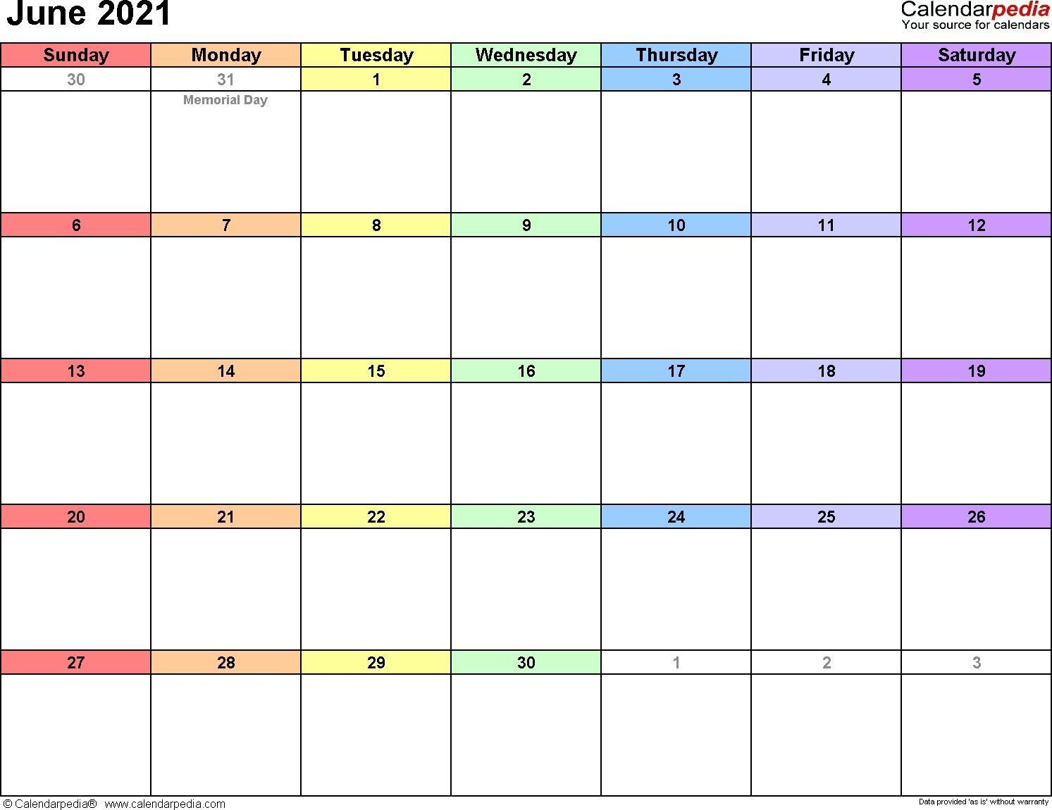 june 2021 calendar