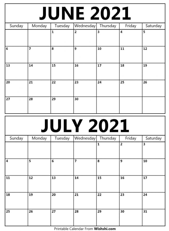 Printable June July 2021 Calendar Template Free Printable Calendar