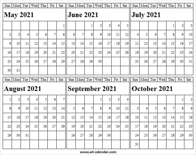 may to october 2021 calendar