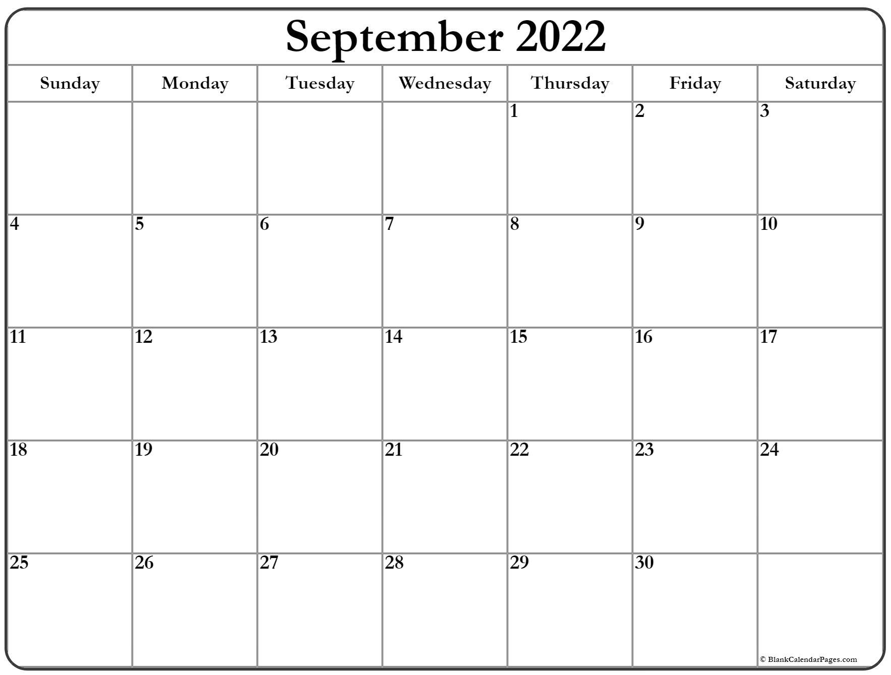 September 2022 calendar