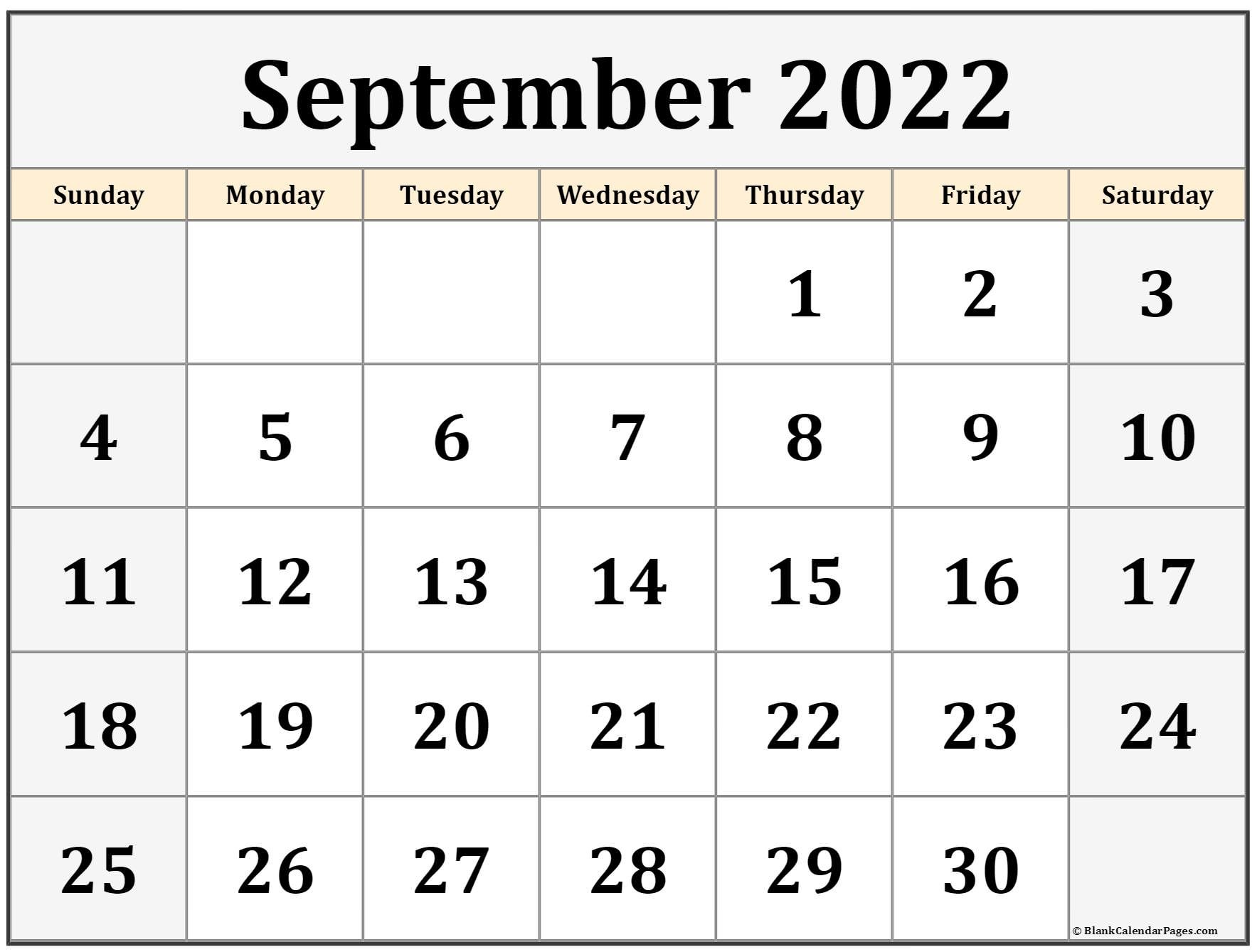 September 2022 calendar