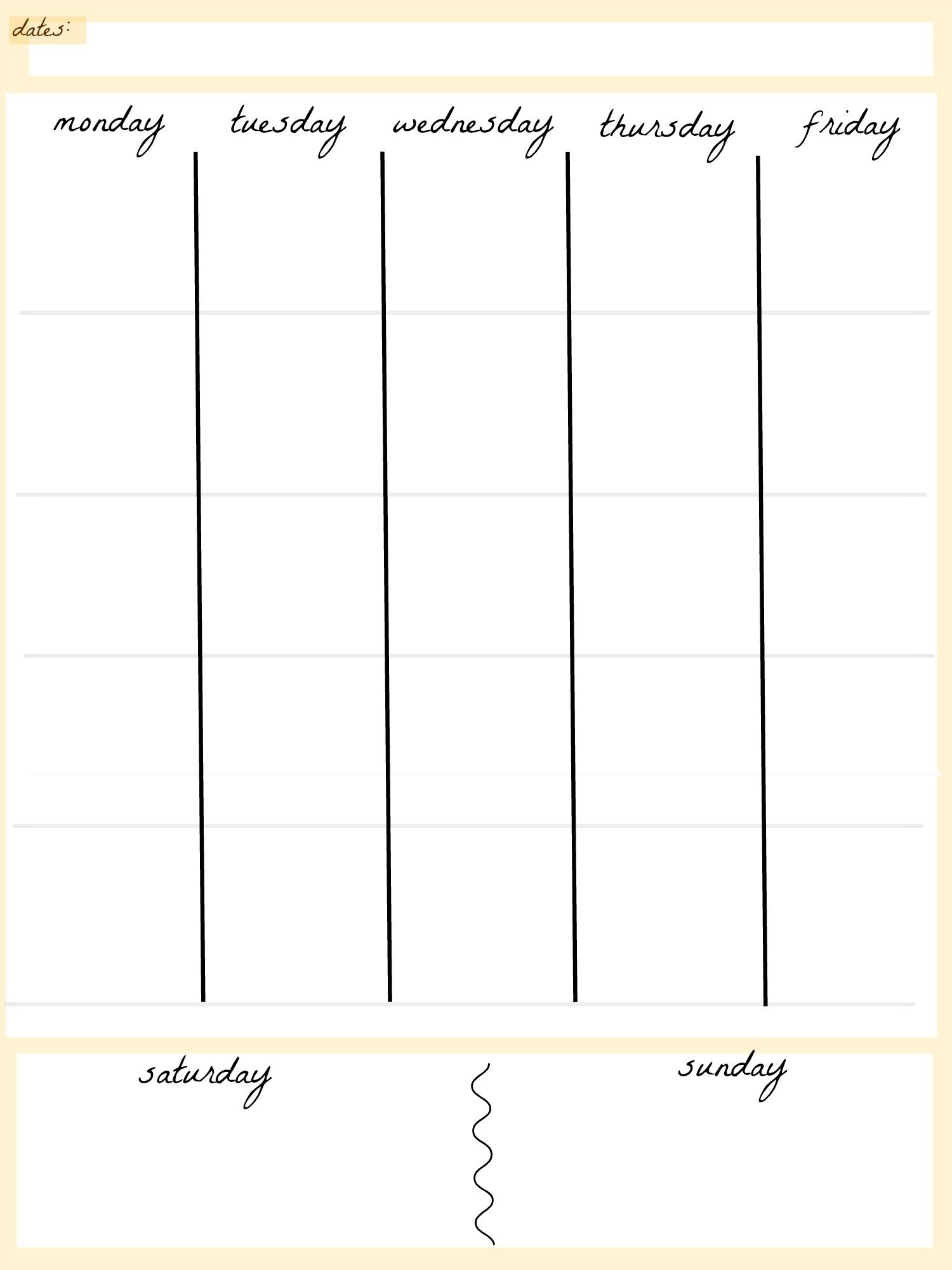 free blank calendar template 5 day week