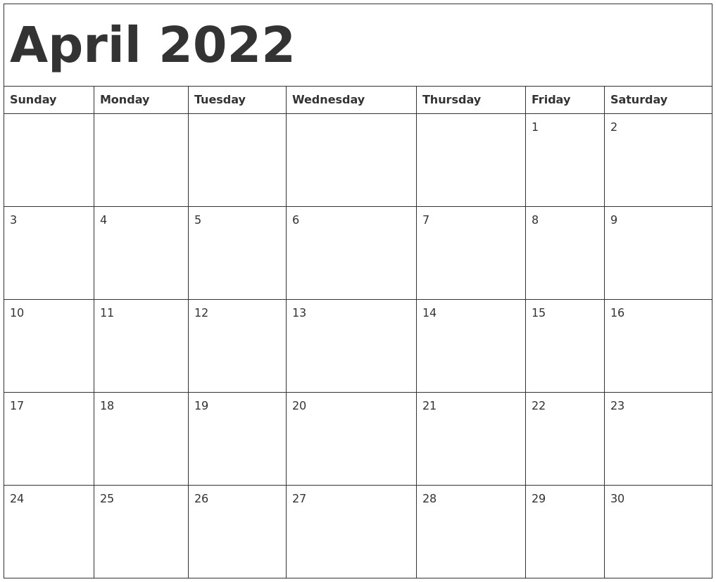 april 2022 calendar template