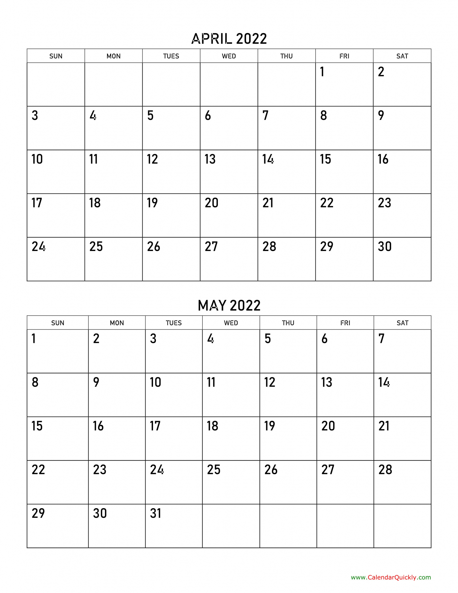 april may 2022 calendar