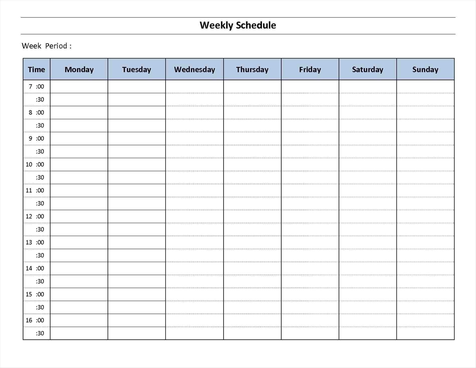 blank 7 day calendar template