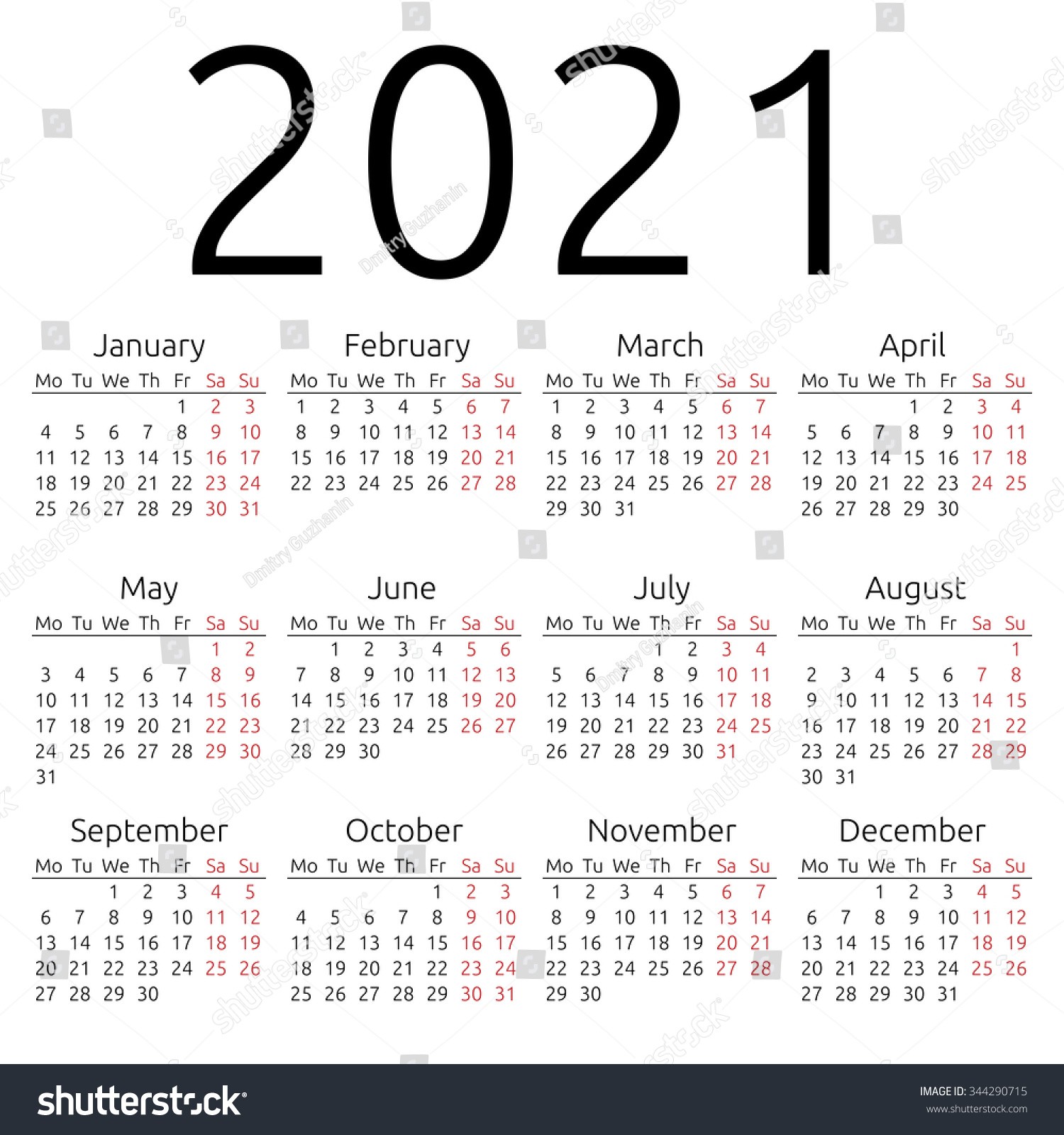 stock photo simple year calendar week starts on monday eps vector