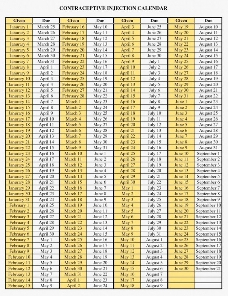 Depo Provera Injection Schedule Free Printable Calendar Monthly