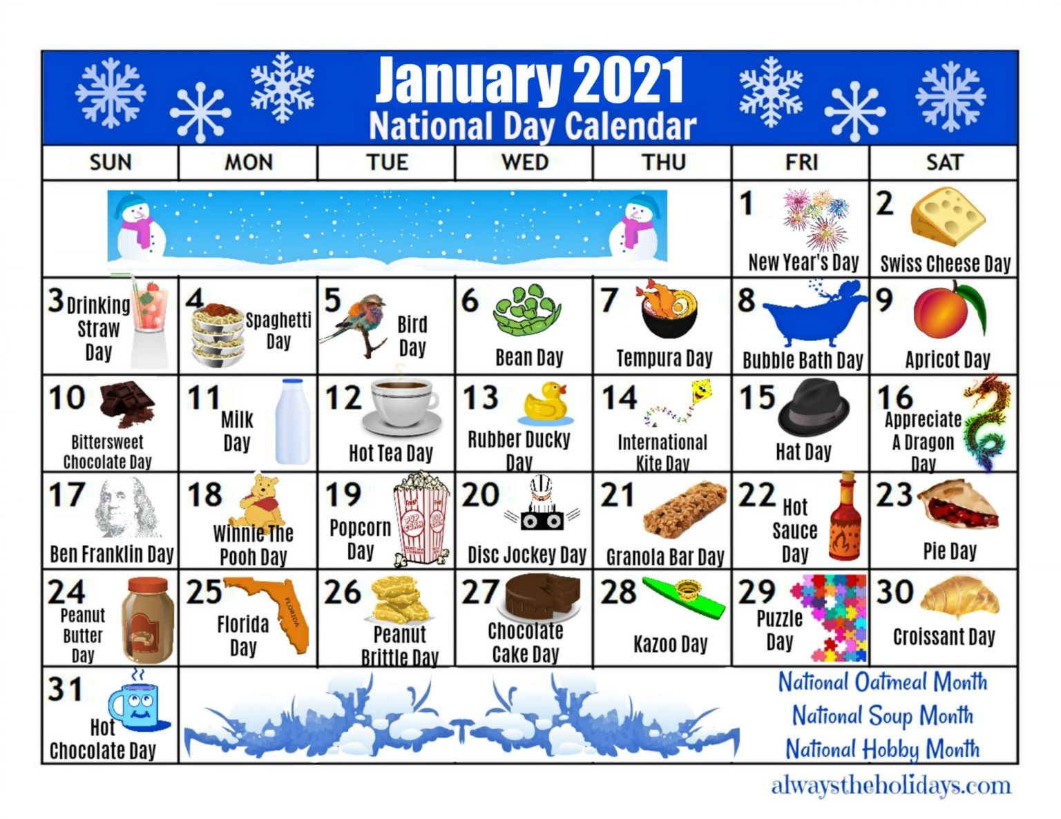 Free National Day Calendar 2021 Free Printable Calendar Monthly