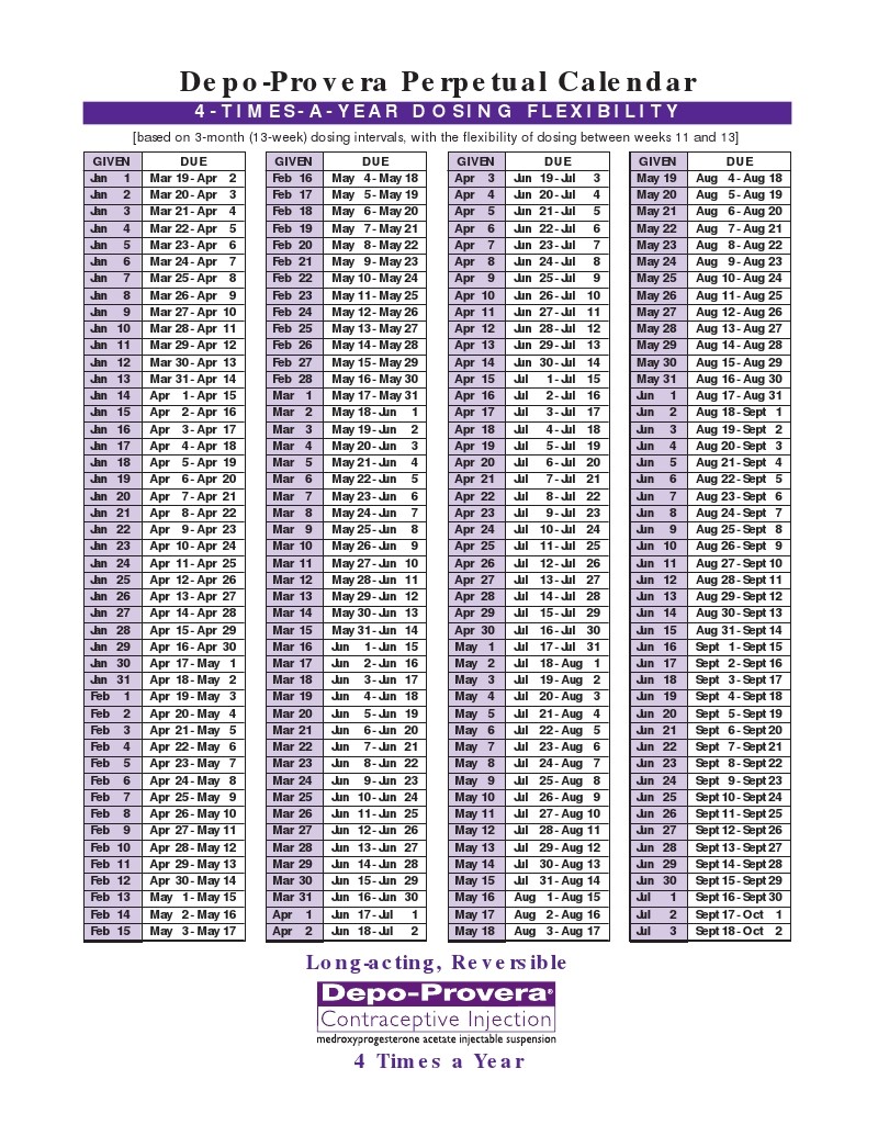 printable depo provera schedule why is august not on