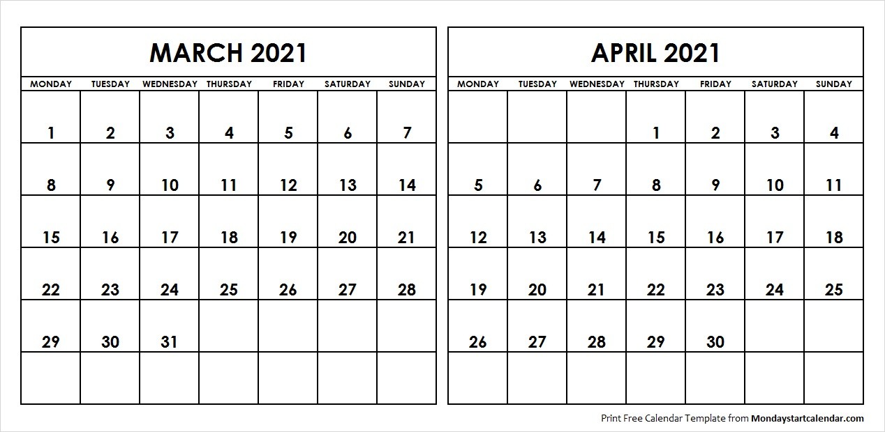 blank calendar mar 2021