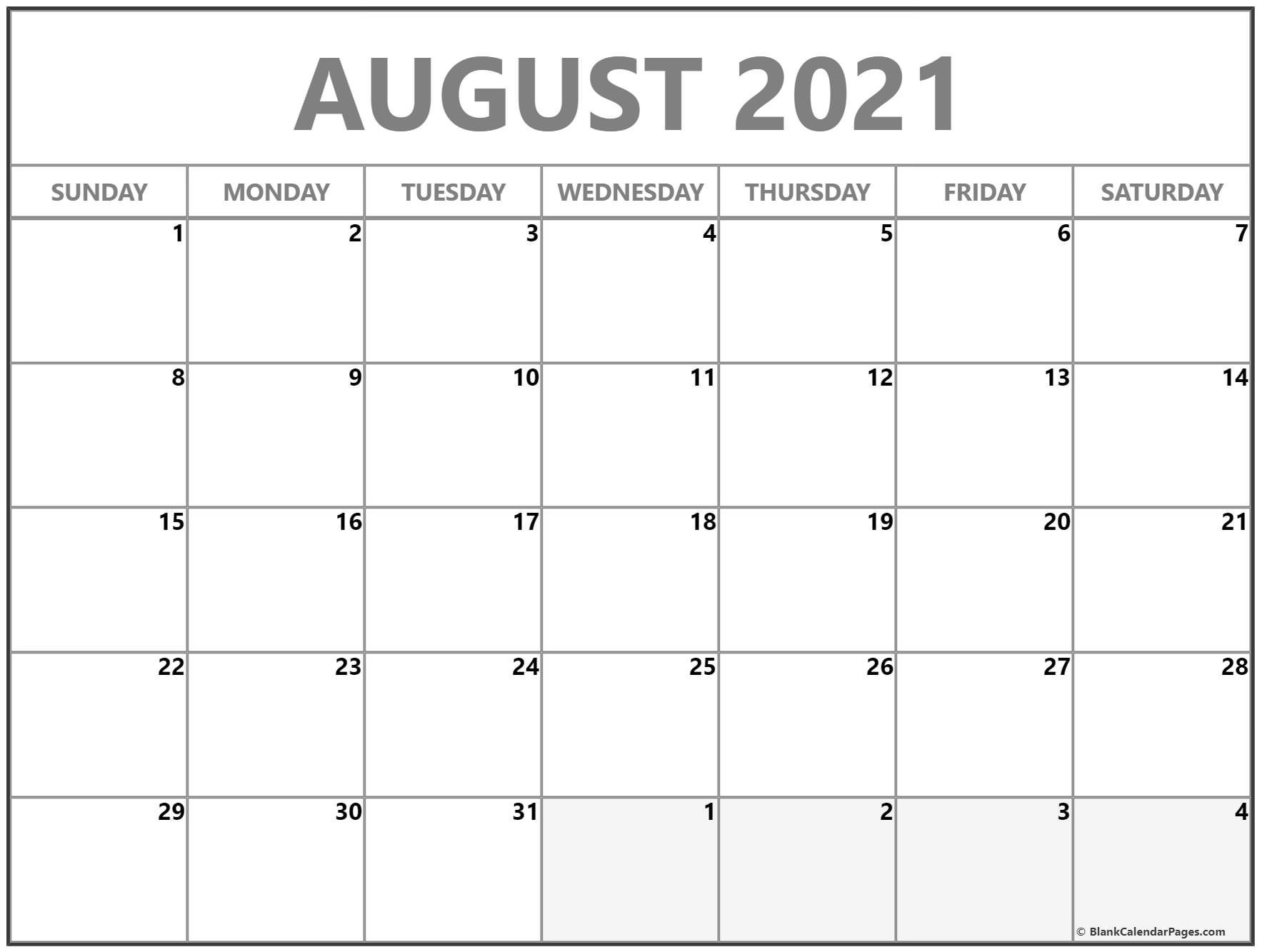 August 2021 calendar