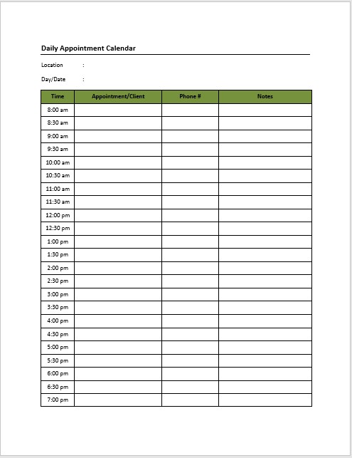 appointment schedule template 15 minute increments 4732