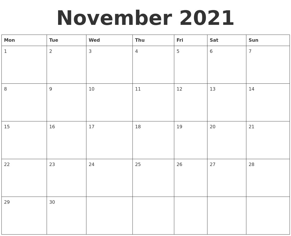 november 2021 blank calendar template