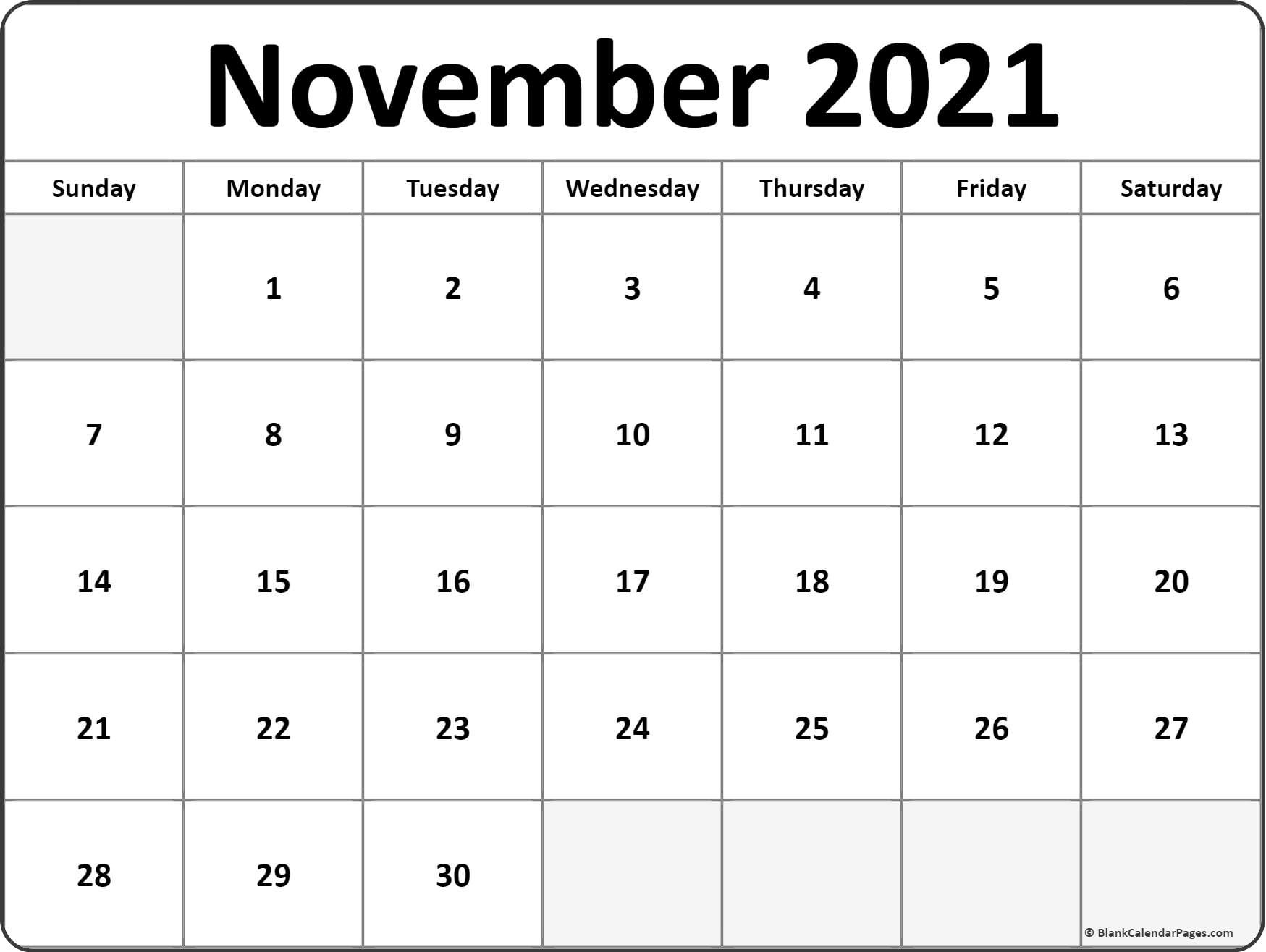 November 2021 calendar