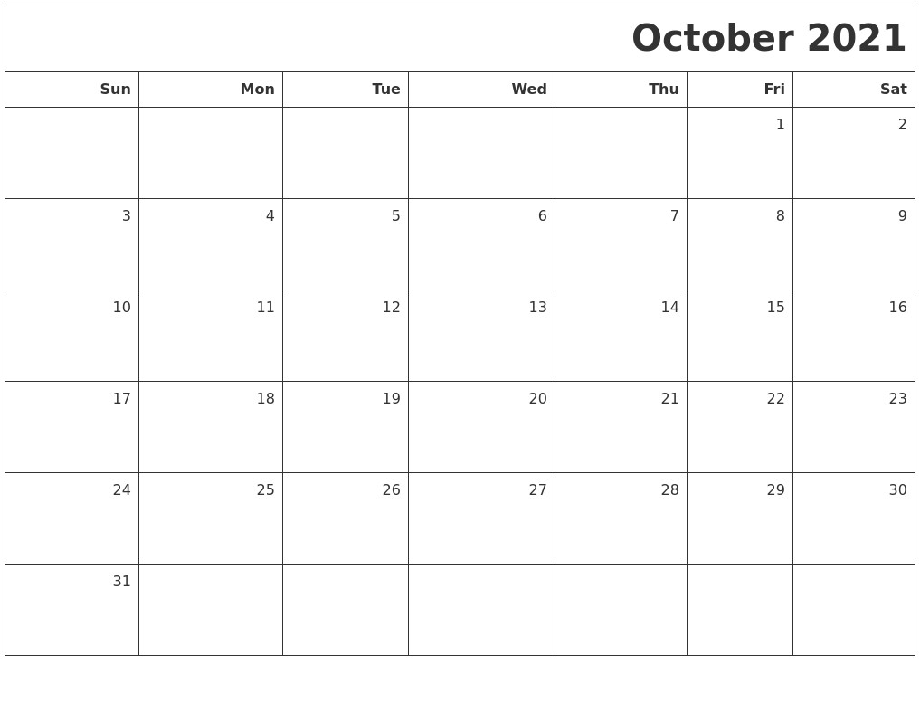 october 2021 printable blank calendar