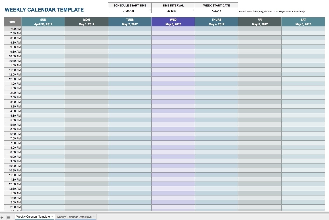 blank weekly calendar 15 minute increments