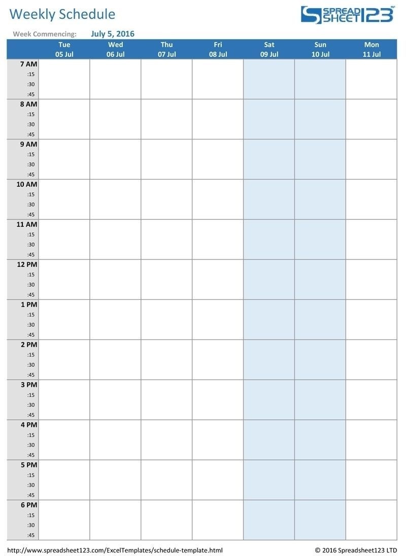 Calendar Template 15 Min Weekly Calendar 15 Minute Increments Free Printable Weekly