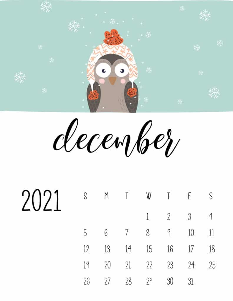 cute winter animals 2021 calendar