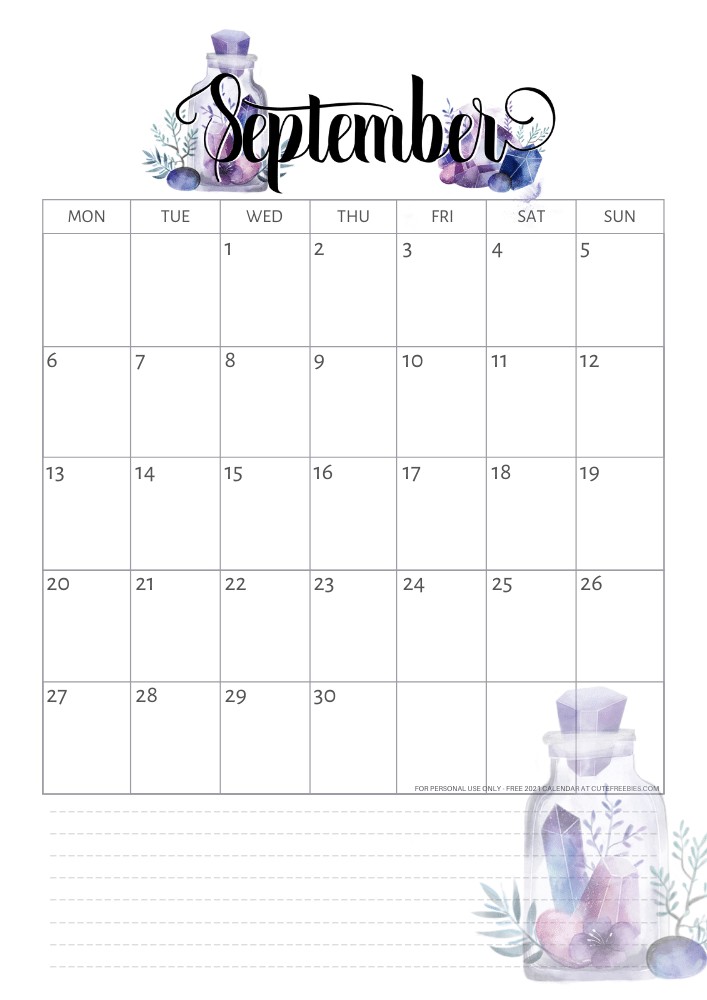 free printable calendar crystal gems