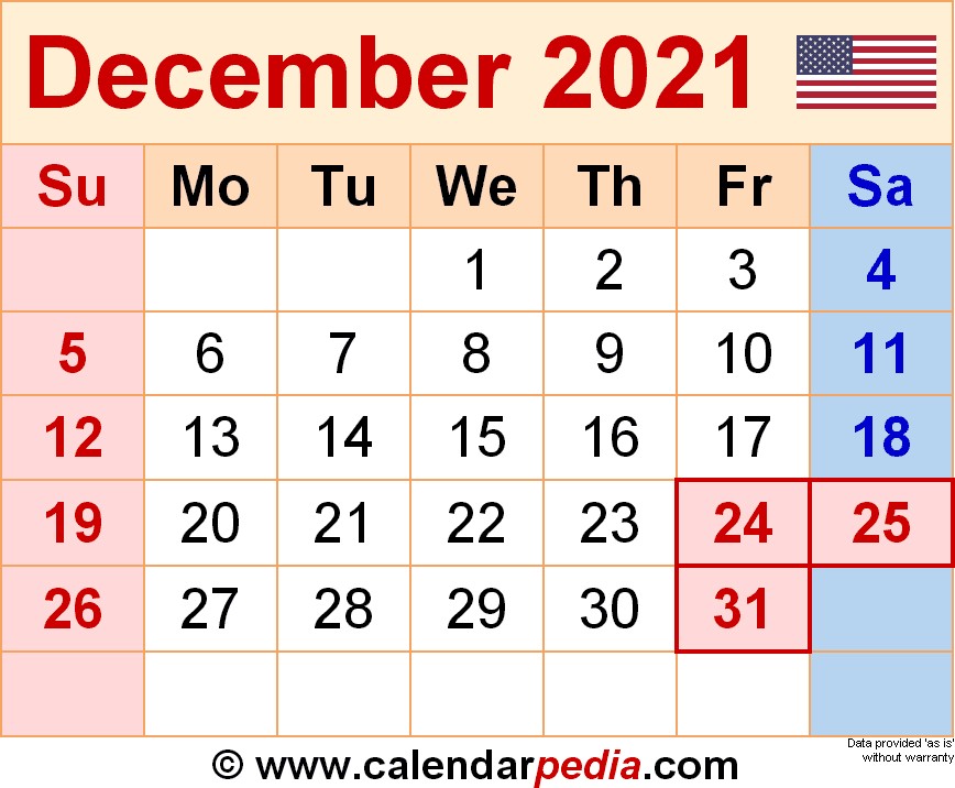 december 2021 calendar