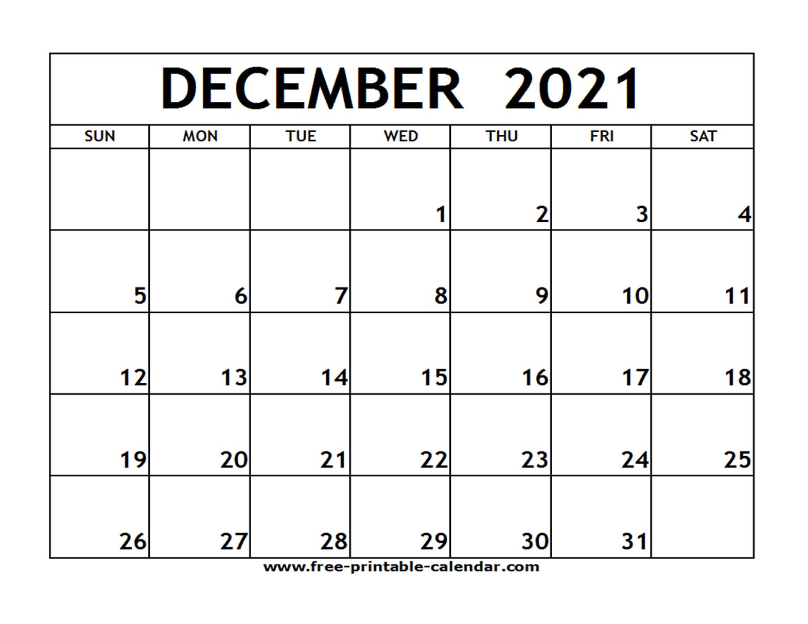 december 2021 calendar printable