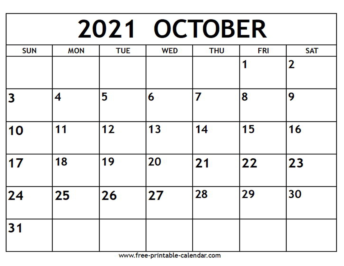 october 2021 calendar