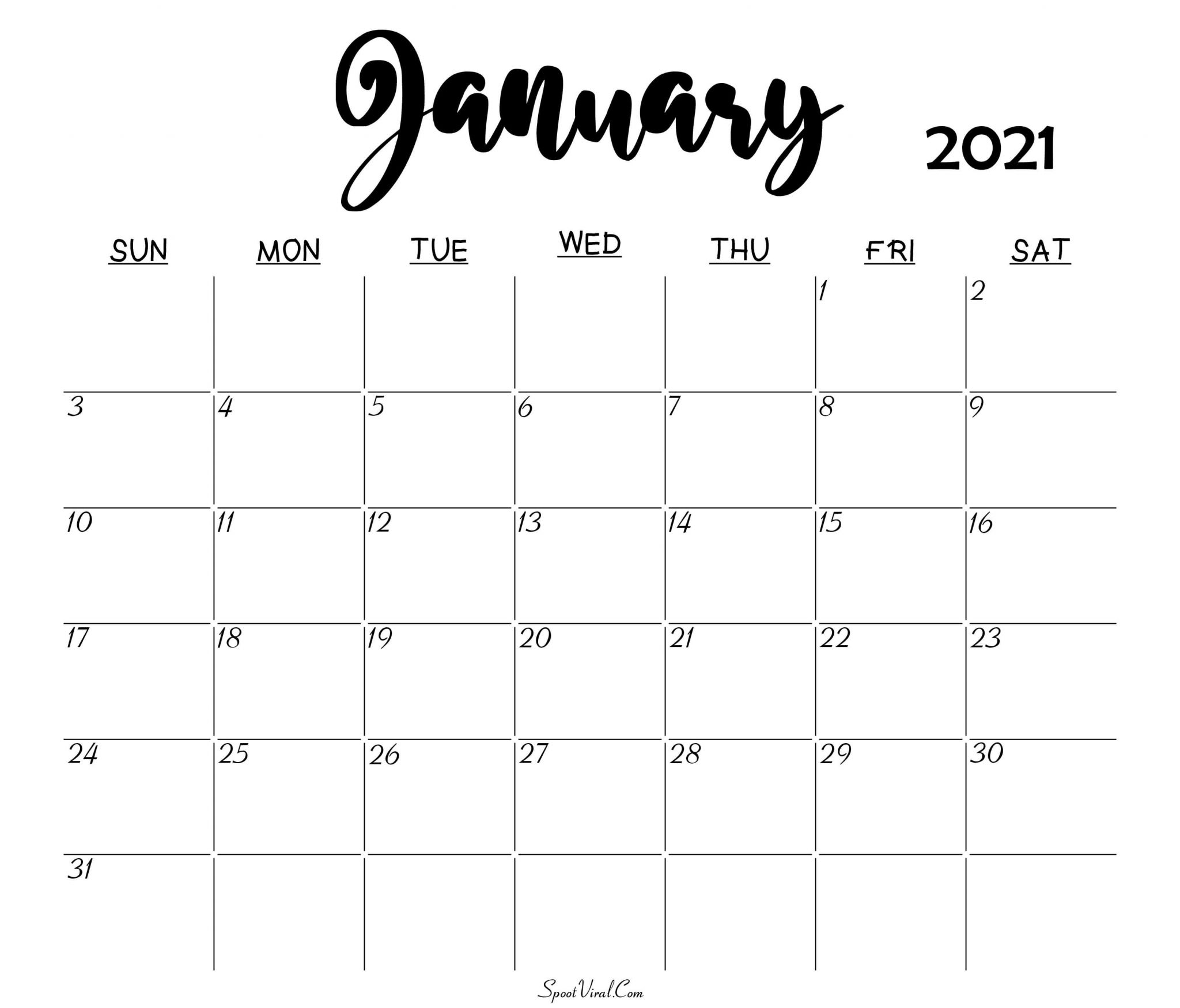 january 2021 calendar