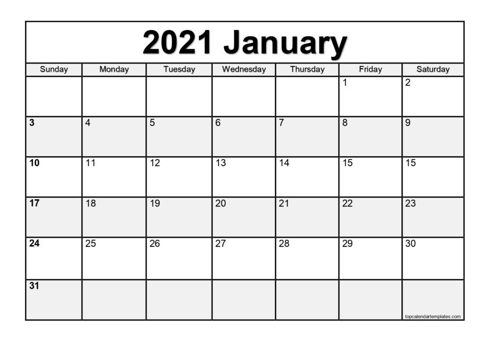 january 2021 calendar