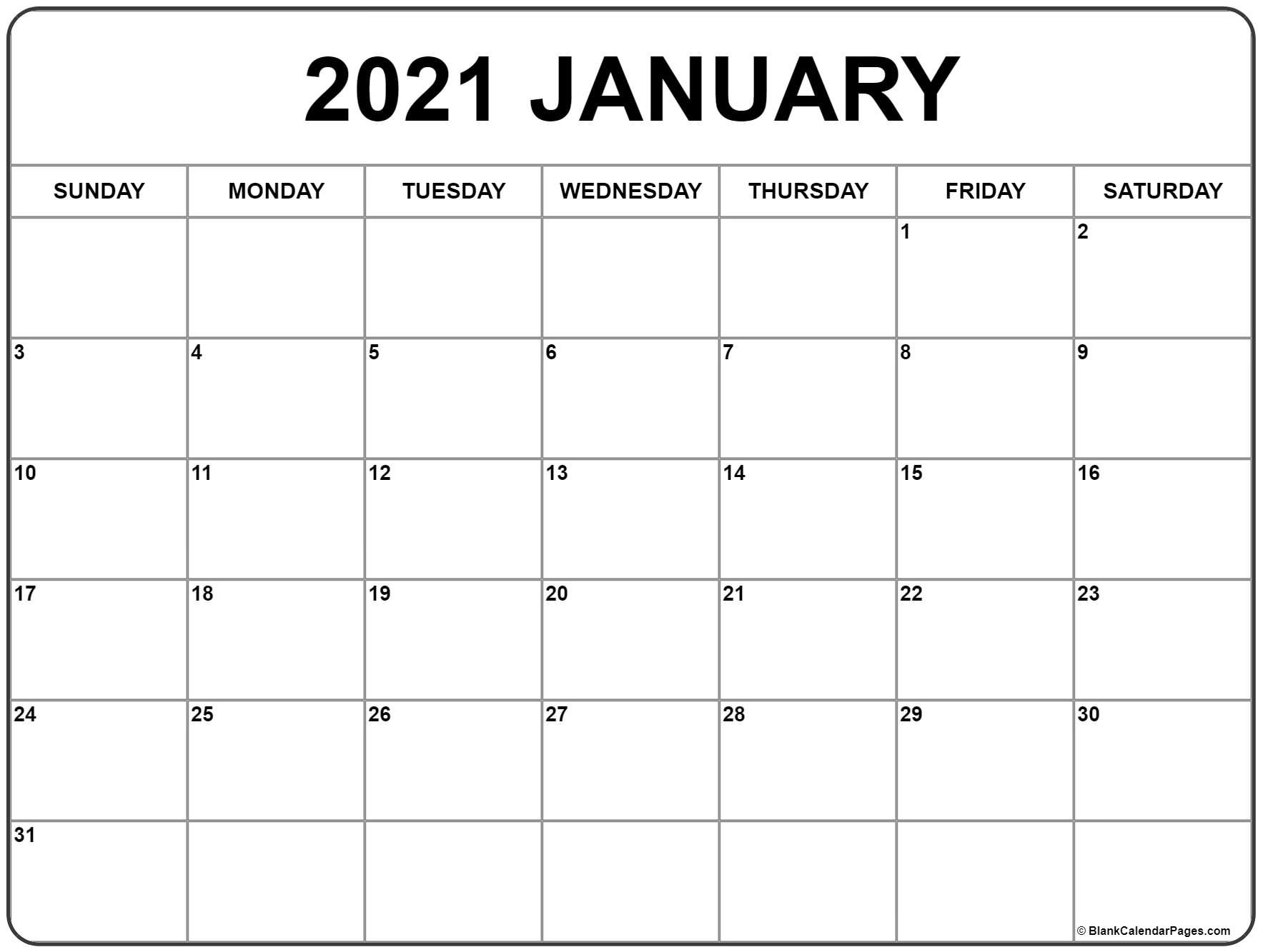 January 2021 calendar