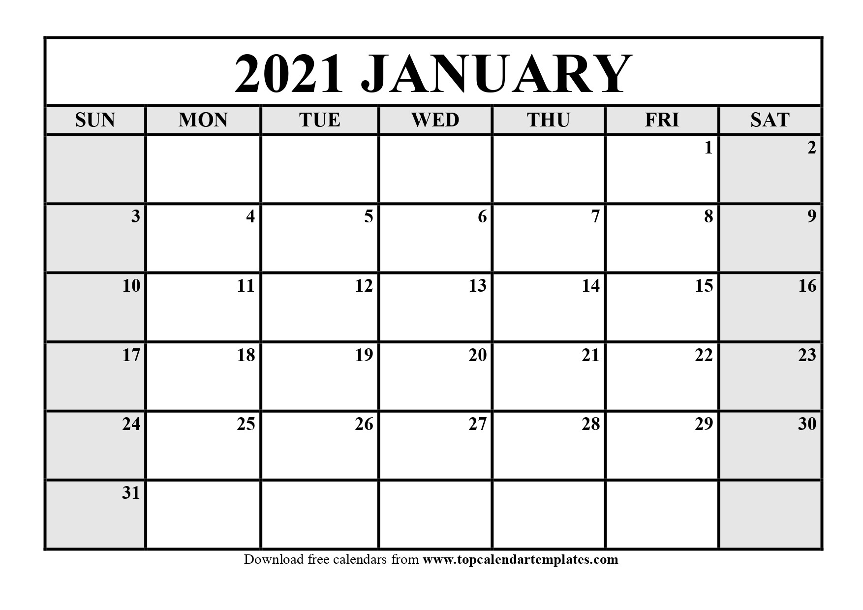 january 2021 printable calendar