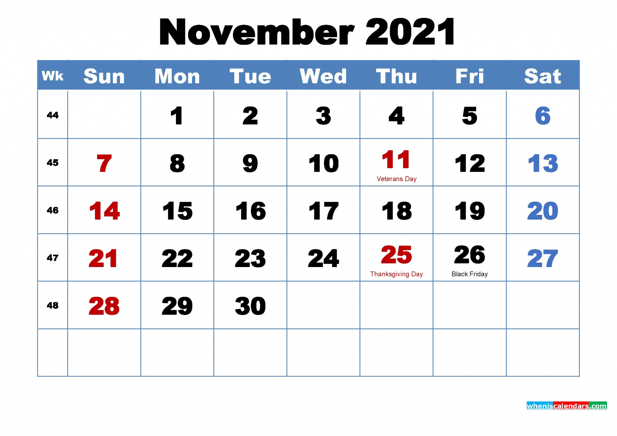 november 2021 monthly calendar printable holidays arialblk 2 2m21h23