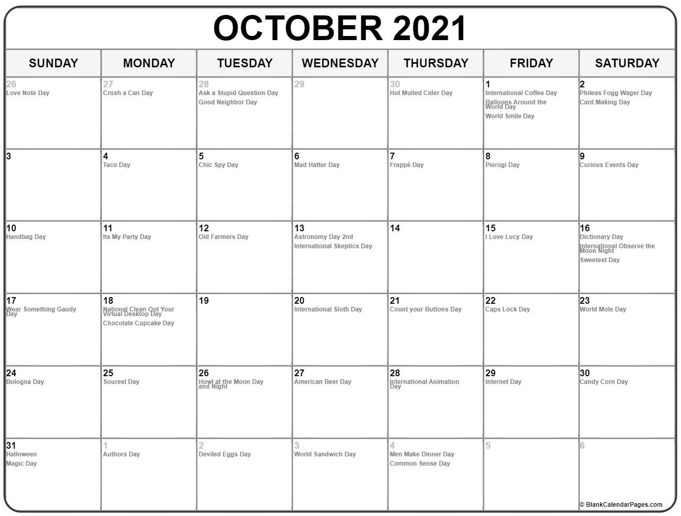 October 2021 calendar