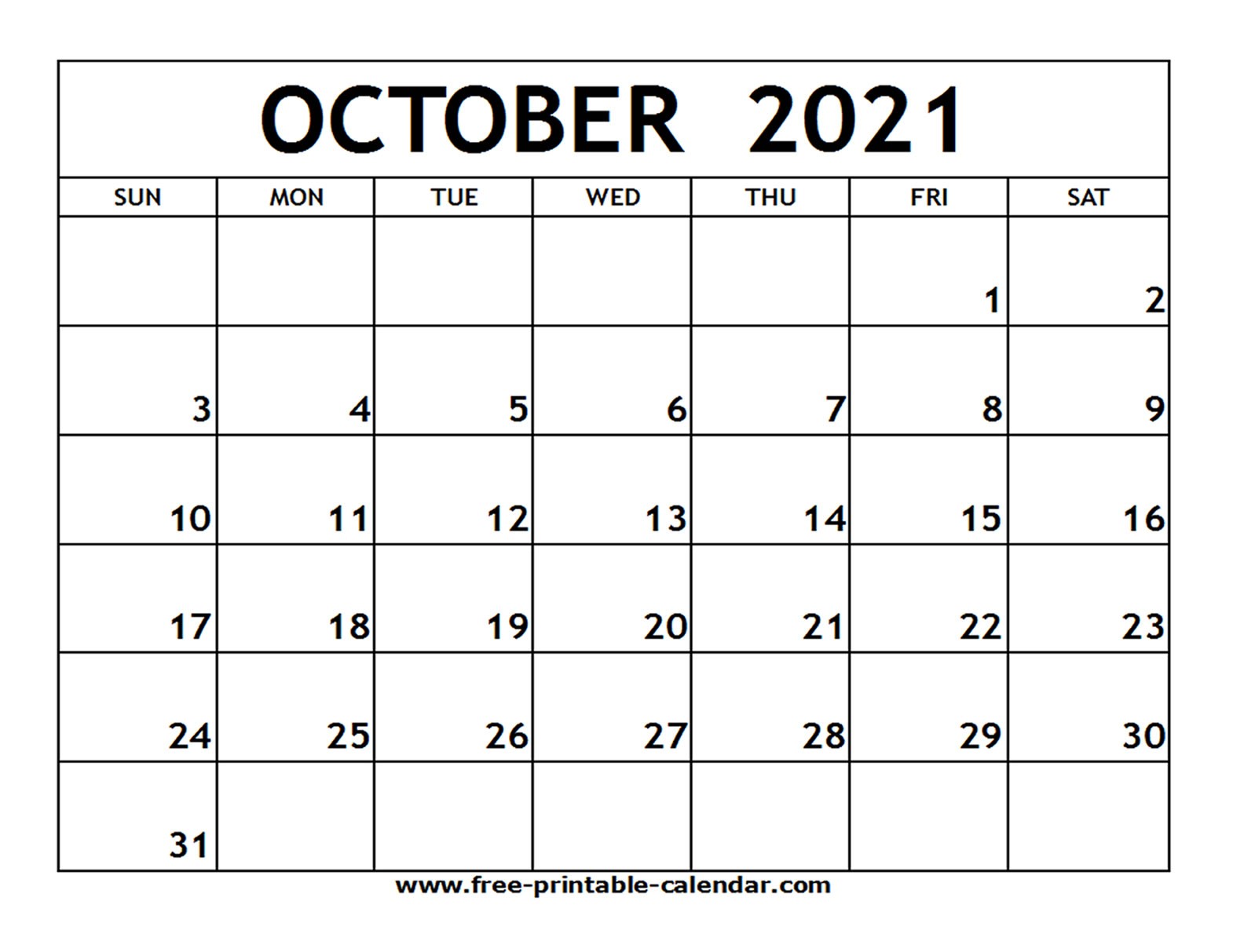 october 2021 printable calendar