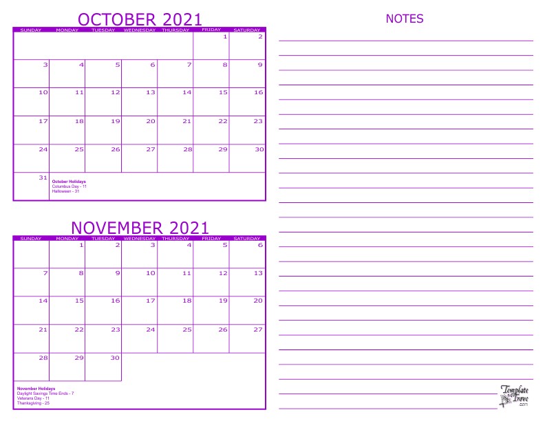 2 Month Calendar 2021