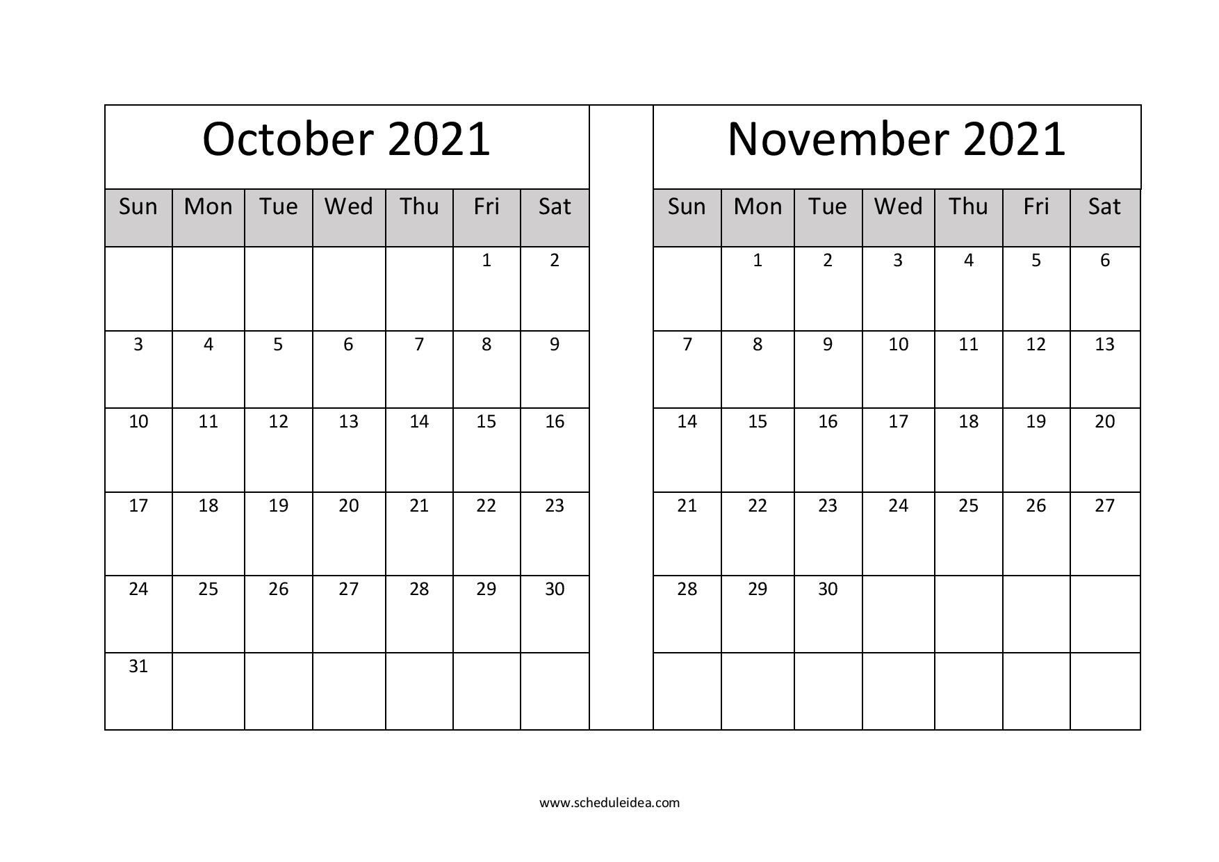 october november 2021 calendar